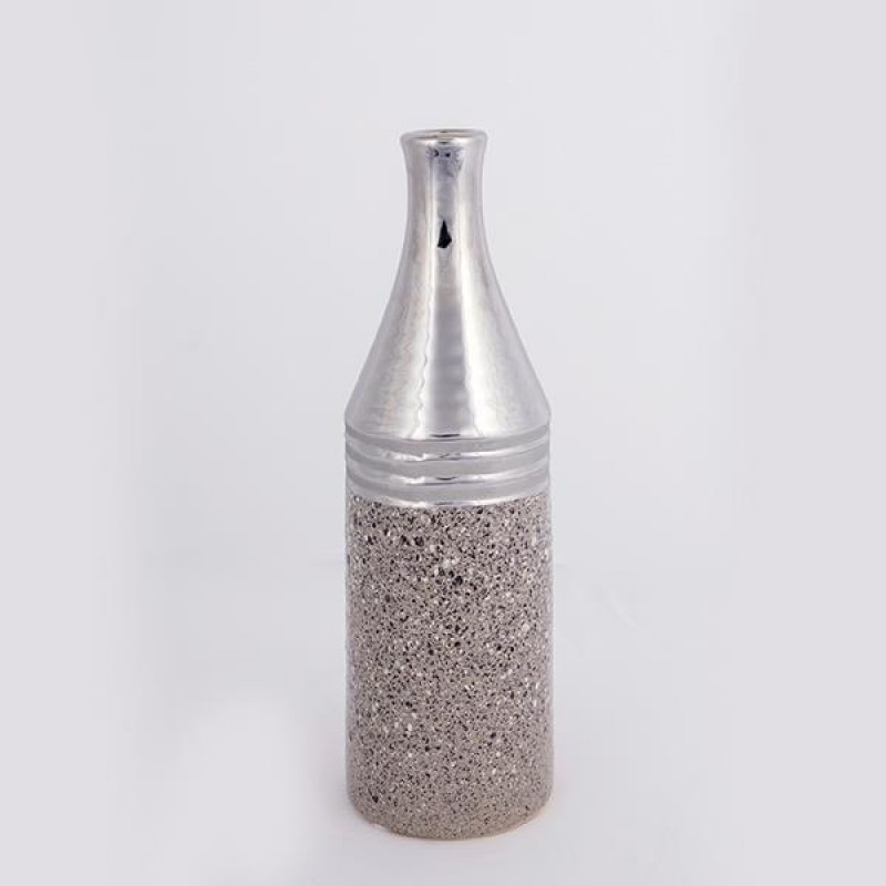 VASE, CERAMIC, BROWN & SILVER, BOTTLE DESIGN, 10x10x32cm 752-20282