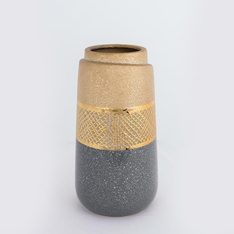 VASE, CERAMIC, GOLD & GREY, 13.5x13.5x24.5cm 752-20286