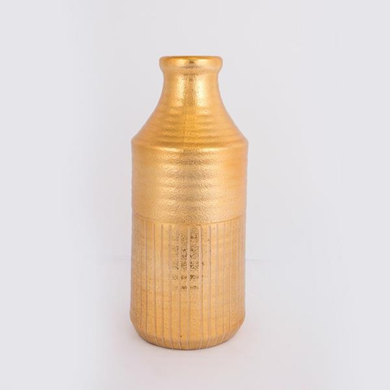 VASE, CERAMIC, GOLD, 15x15x33cm 752-20291