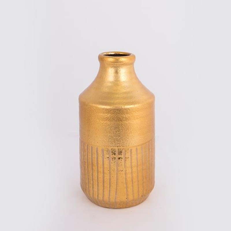 VASE, CERAMIC, GOLD, 12.5x12.5x23.5cm 752-20292