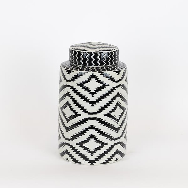 VASE, WITH TOP, CERAMIC, BLACK & WHITE, 16x16x26CM 752-20326