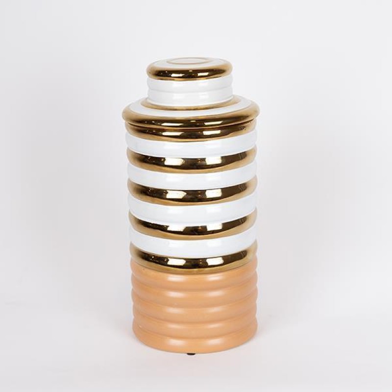 VASE, CERAMIC, ΡEACH-WHITE-GOLD, 17.7x17.7x36cm 752-20345