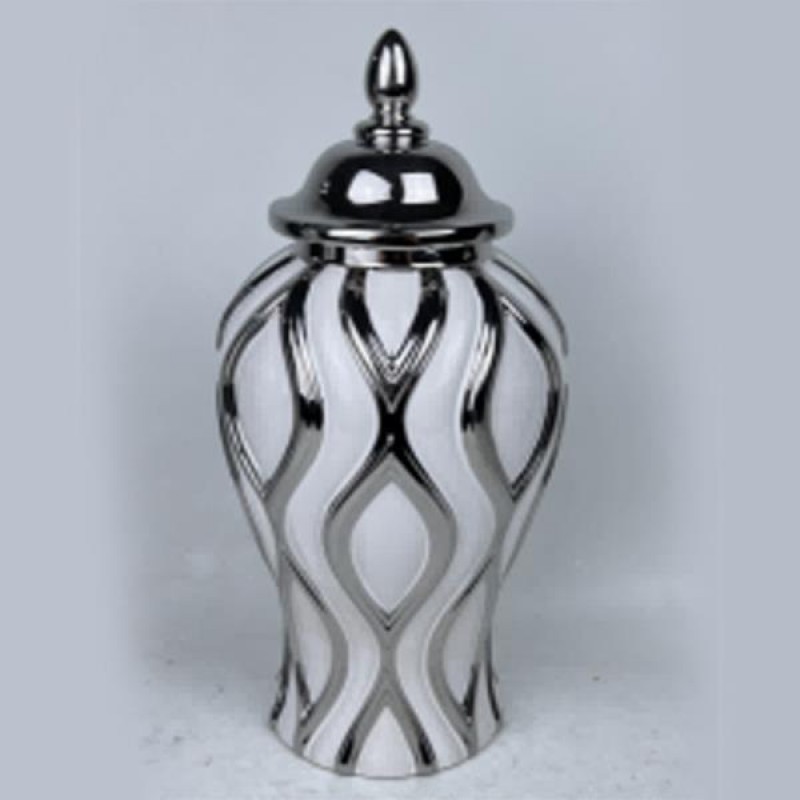 VASE, CERAMIC, WHITE- SILVER,  17.3x17.3x36.8cm 752-20347