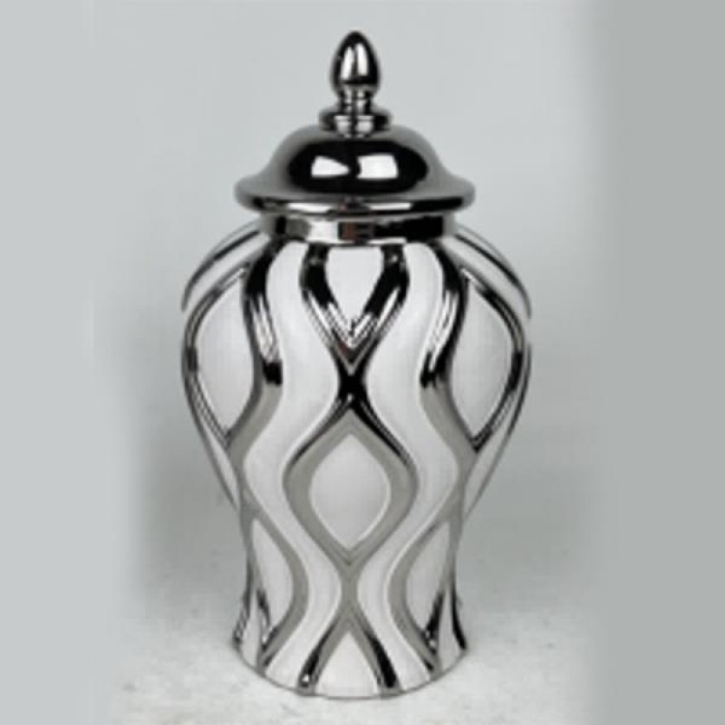 VASE, CERAMIC, WHITE- SILVER, 16.2x16.2x30.6cm 752-20348