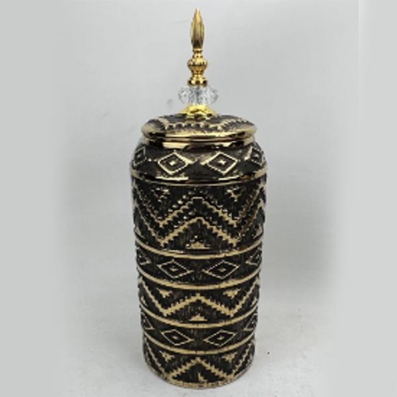 ВАЗА КЕРАМИЧНА ЧЕРНО-ЗЛАТНА 15X15X32.2+10CM