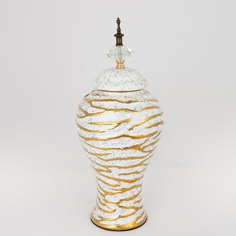 VASE, CERAMIC, WHITE & GOLD, 16.5x16.5x36cm 752-20363