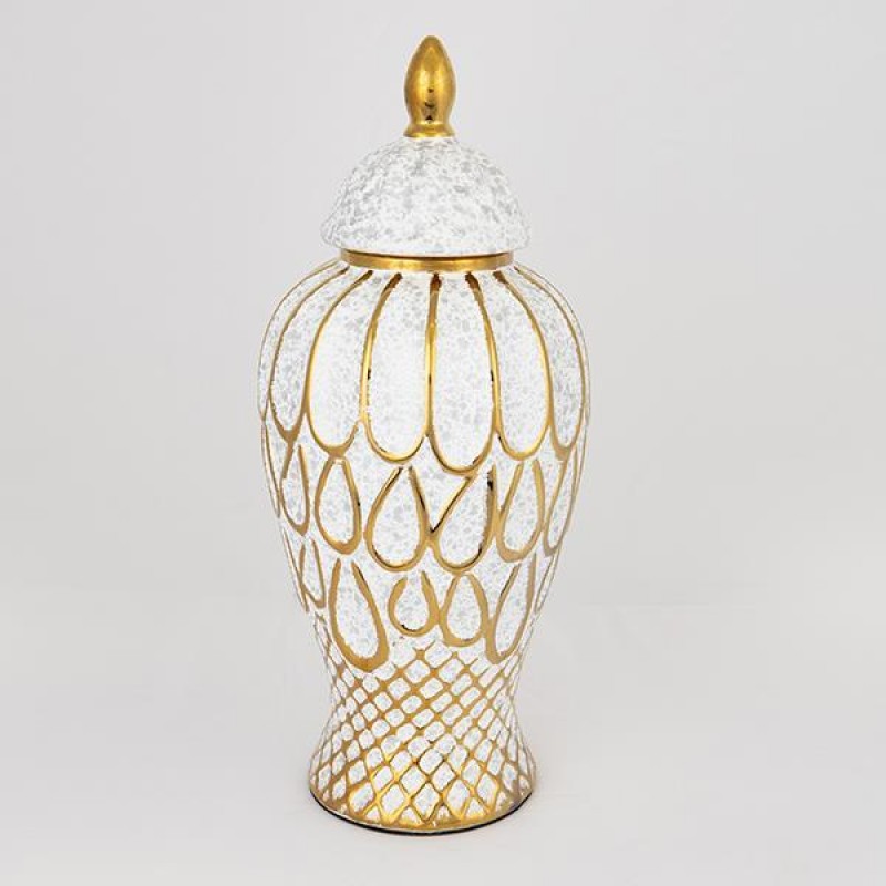 VASE, CERAMIC, BEIGE & GOLD, 16.5x16.5x36cm 752-20365