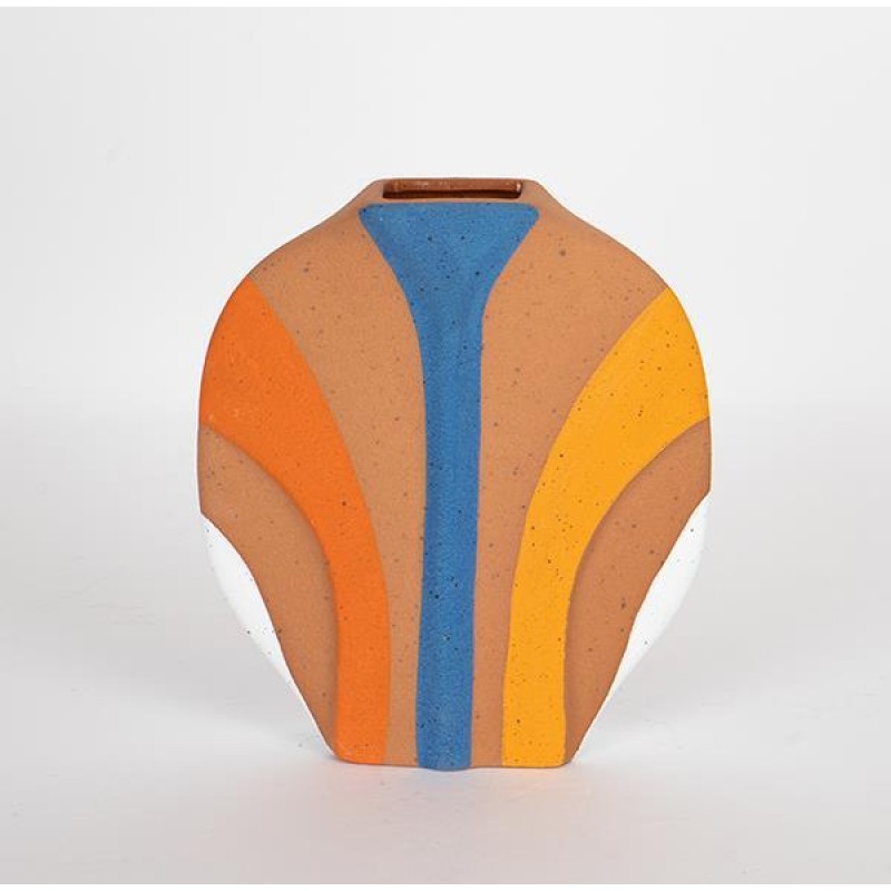 VASE,  CERAMIC, TERRACOTA , BLUE, ORANGE, 18.4x6.4x20.7cm 752-20373