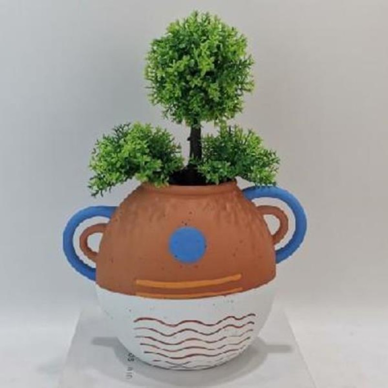 VASE, CERAMIC, TERRACOTA, BLUE, WHITE, ORANGE,25x12.5x20.4cm 752-20375