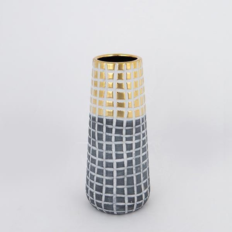 VASE, CERAMIC, GREY & SILVER, 11.5x11.5x25.5cm 752-20376