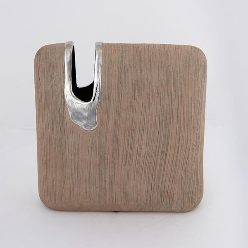 VASE, CERAMIC, BROWN & SILVER,25.5X9X25.5cm 752-20384