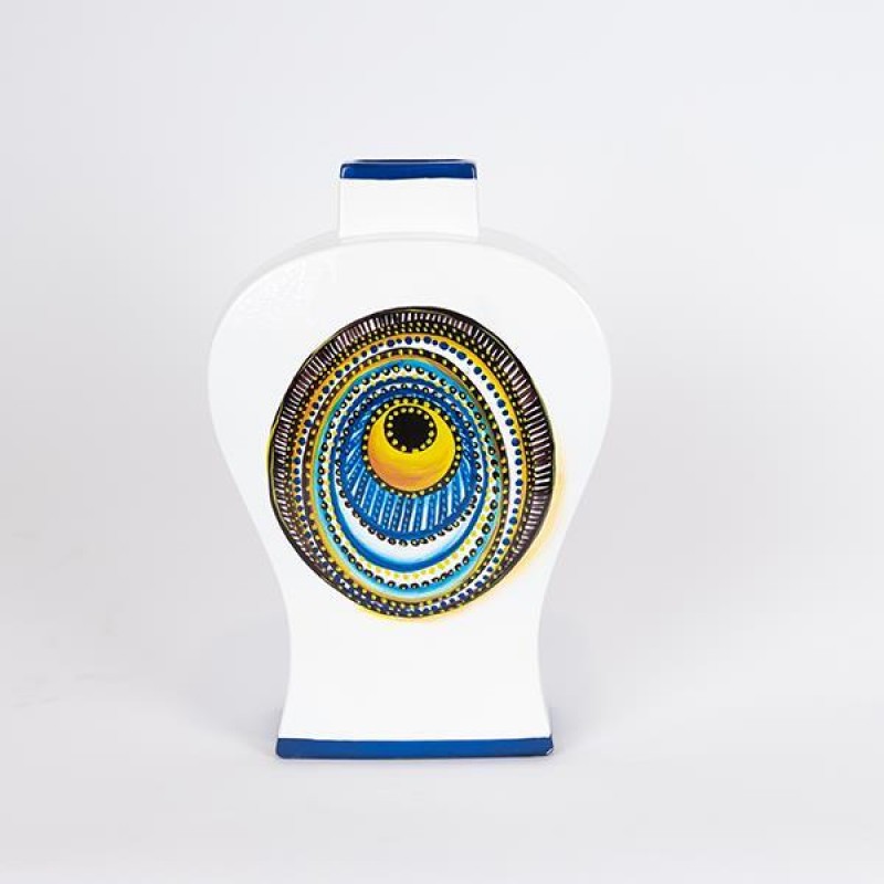 VASE, CERAMIC, WHITE, EYE DESIGN,  6x9x33cm 752-20391