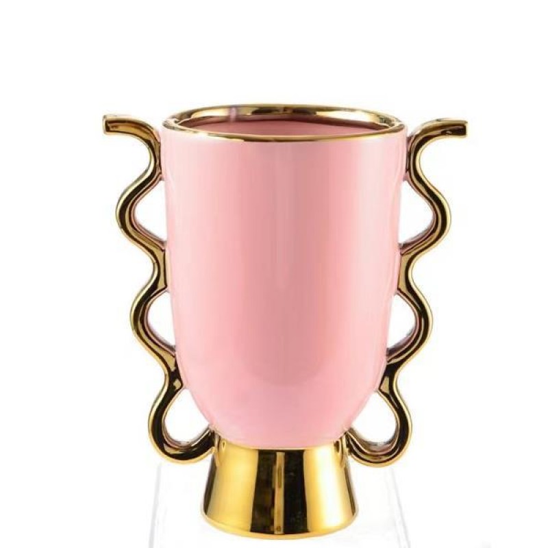 VASE , CERAMIC, PINK & GOLD, 20.8x13x23.8cm 752-20410