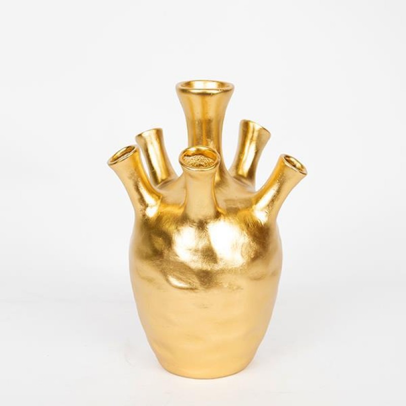 VASE,  POLYRESIN, GOLD, 16.4x18.1x26.5cm 752-21037