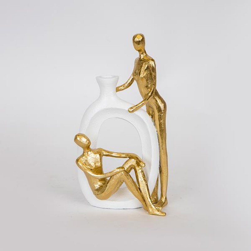 VASE, POLYRESIN, WHITE-GOLD, PEOPLE DESIGN, 14x7.5x26cm 752-21041
