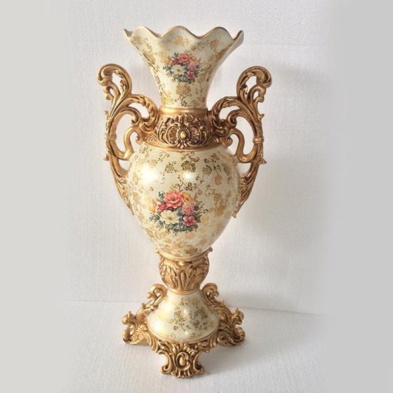 FLOOR VASE, PORCELAIN, BEIGE-GOLD, 38x30x82cm 752-21076