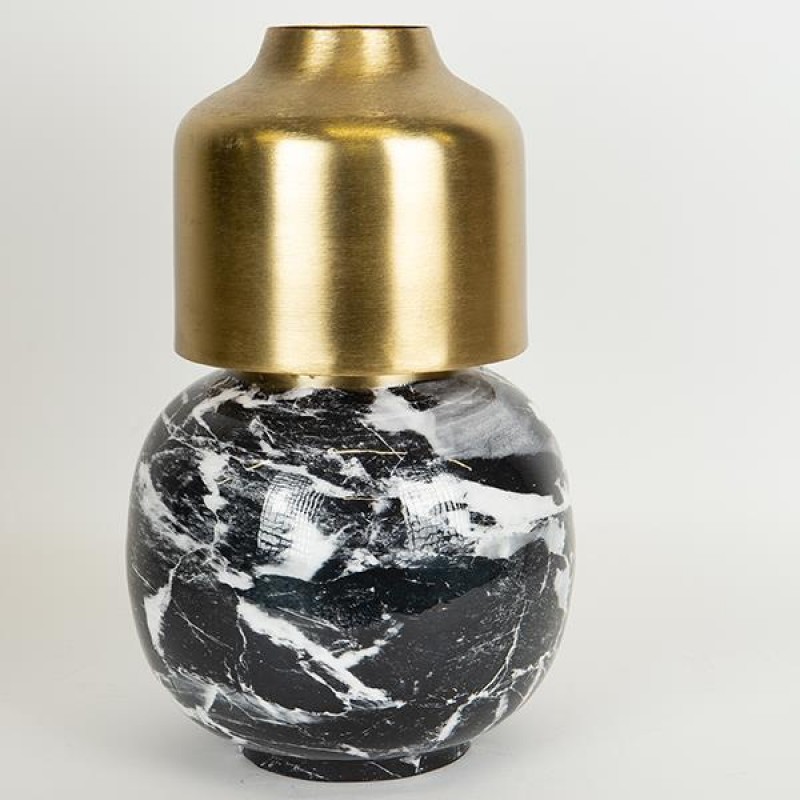 VASE, MARBLE LIKE,  METALIC, BLACK- WHITE-GOLD, 22x22x34cm 752-22028