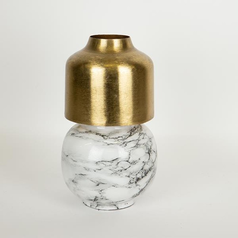 VASE, MARBLE LIKE,  METALIC, WHITE-GOLD, 18.5x18.5x32cm 752-22029