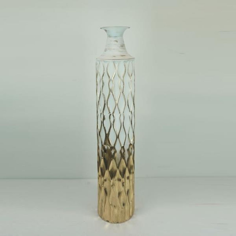 FLOOR VASE, METALLIC, WHITE-GOLD, 18,4x18,4x91,5cm 752-22071