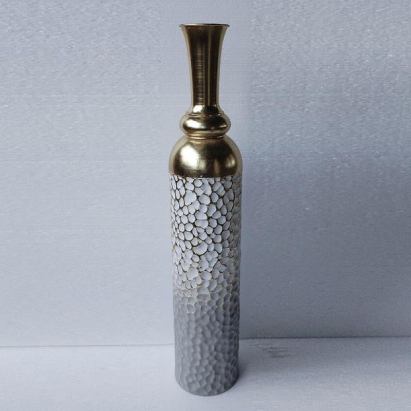 FLOOR VASE, METALLIC, GOLD-GREY-WHITE, 17x17x87cm 752-22072