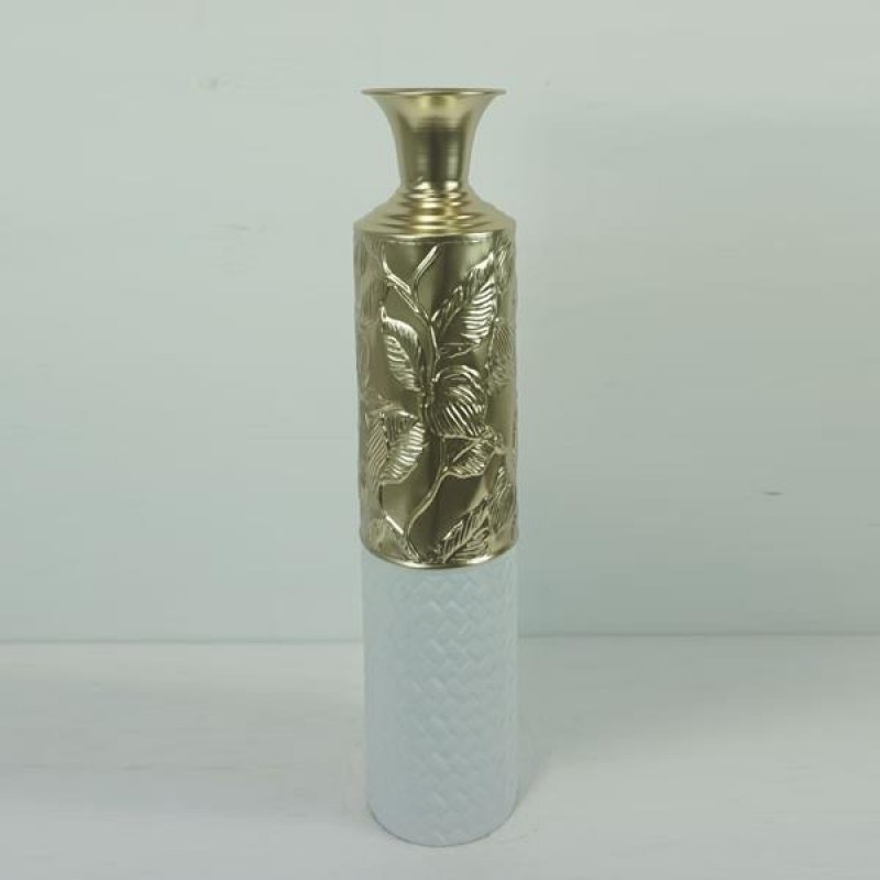 FLOOR VASE, METALLIC, GOLD-WHITE, 13,5x13,5x61cm 752-22076