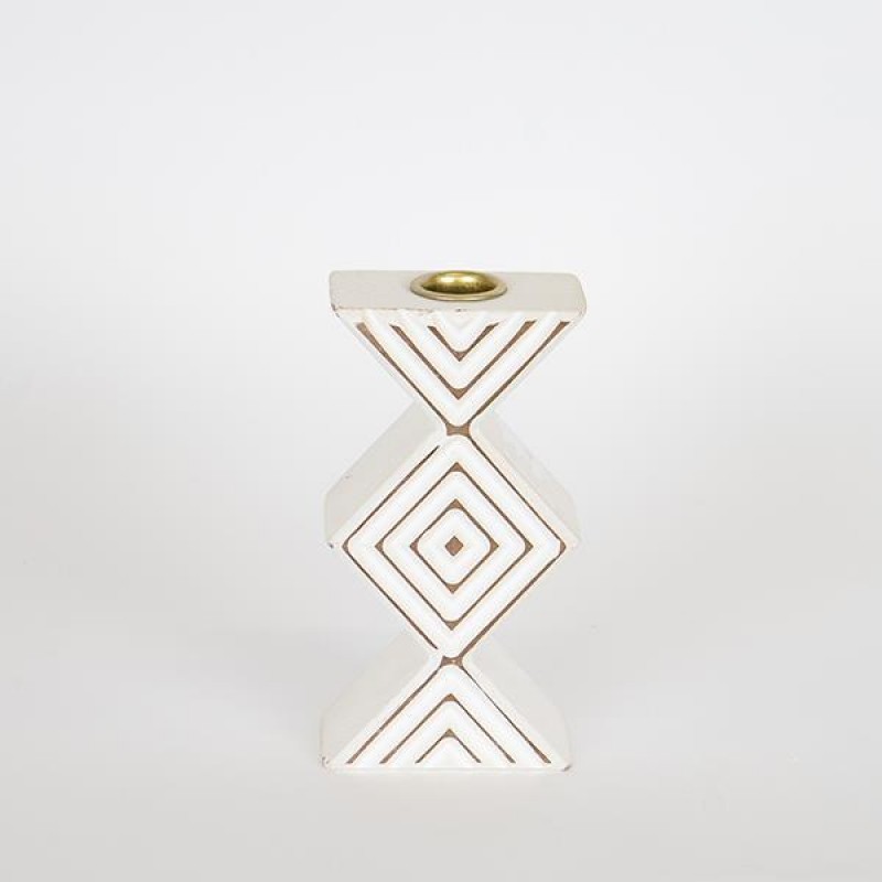 CANDLE HOLDER, WOODEN, WHITE, WITH DESIGN, 8x5.50x15cm 752-23011