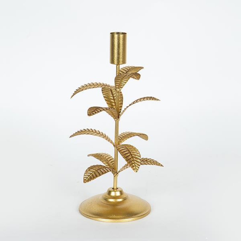 CANDLE HOLDER, METAL, GOLD, LEAVES DESIGN, 1 POSITION, 11.5x11.5x30CM 752-24018