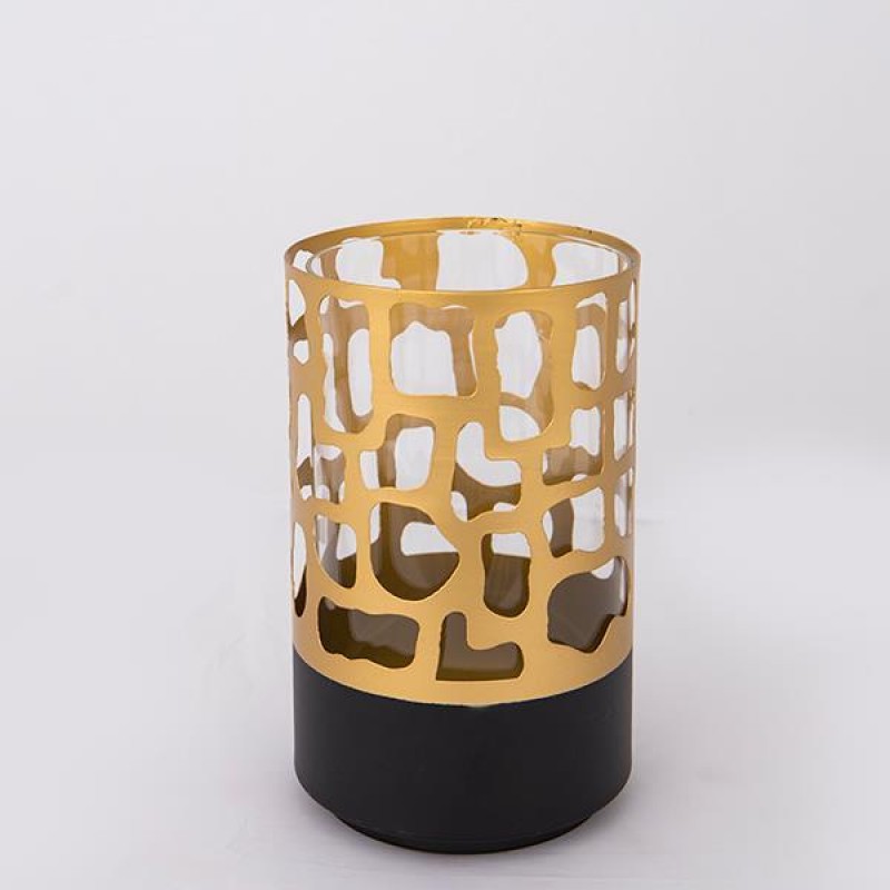 CANDLE HOLDER WITH GLASS ANDMETAL, GOLD, 1 POSITION, 13x21cm 752-24033
