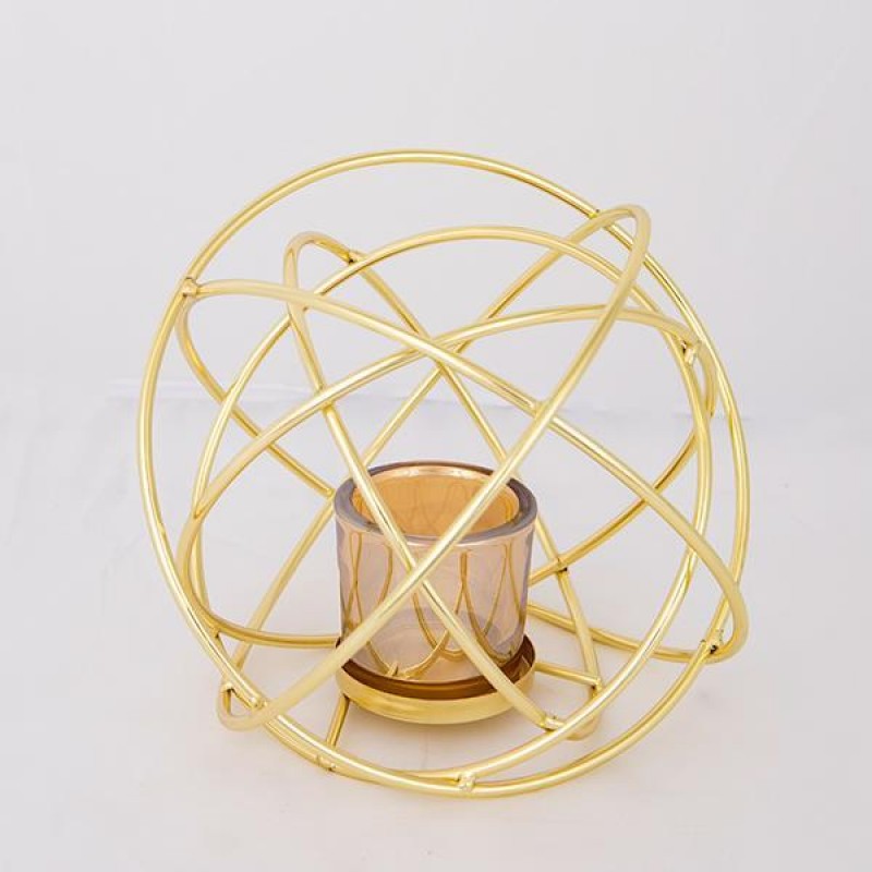 CANDLE HOLDERWITH AMBER GLASS, METAL, GOLD, 1 POSITION, 21*18cm 752-24041