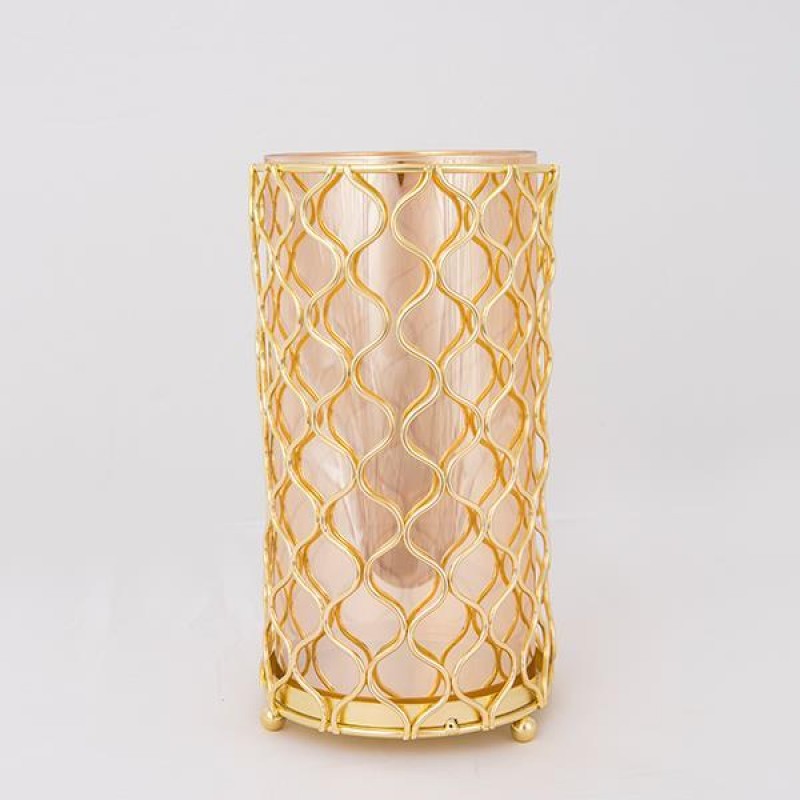 CANDLE HOLDER WITH AMBER GLASS, METAL, GOLD,1 POSITION, 13.5x25cm 752-24051