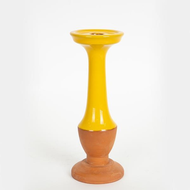 CANDLE HOLDER, CERAMIC, TERRACOTTA & YELLOW, 1 POSITION, 9.8x9.8x26.7cm 752-25010