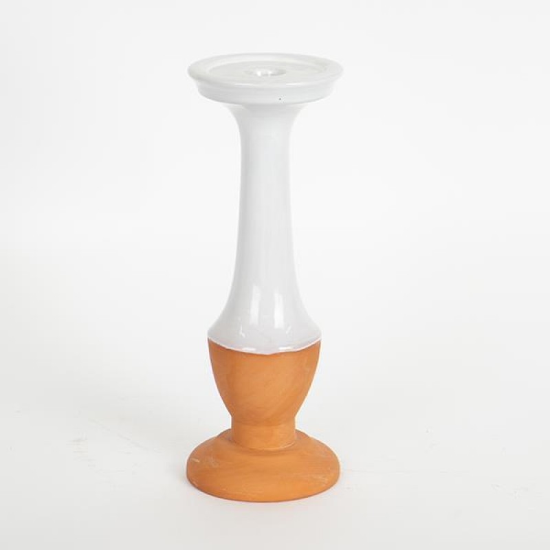 CANDLE HOLDER, CERAMIC, TERRACOTTA & WHITE, 1 POSITION, 9.8x9.8x26.7cm 752-25011