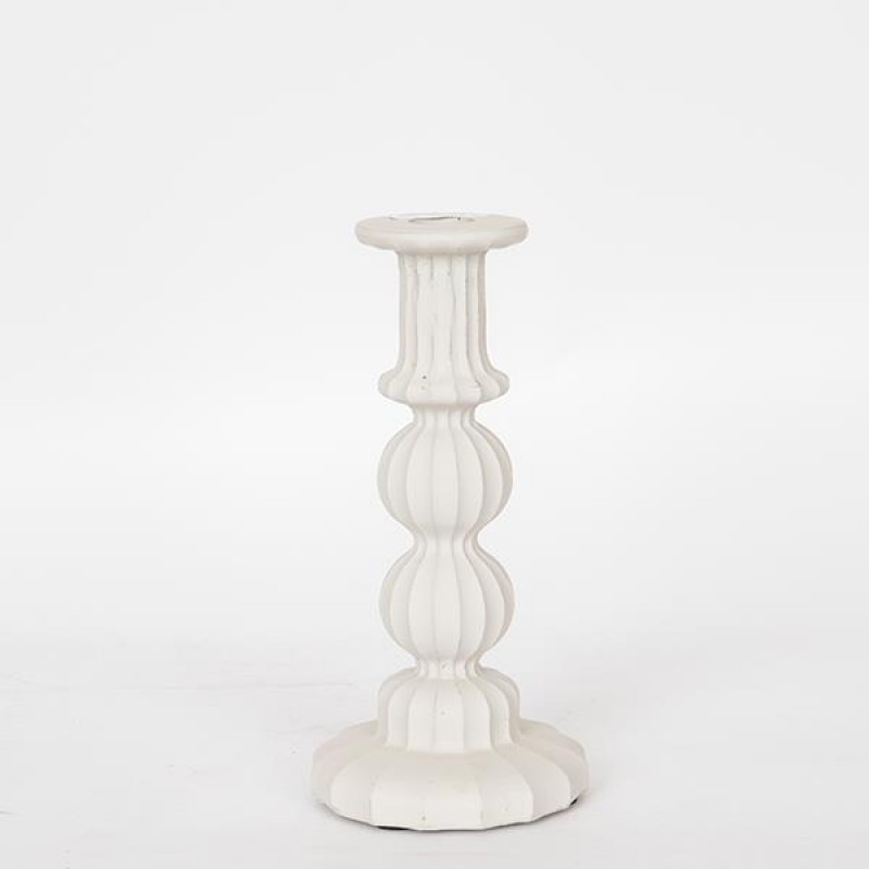 CANDLE HOLDER, CERAMIC, ECRU, 1 POSITION, 11x11x23cm 752-25024