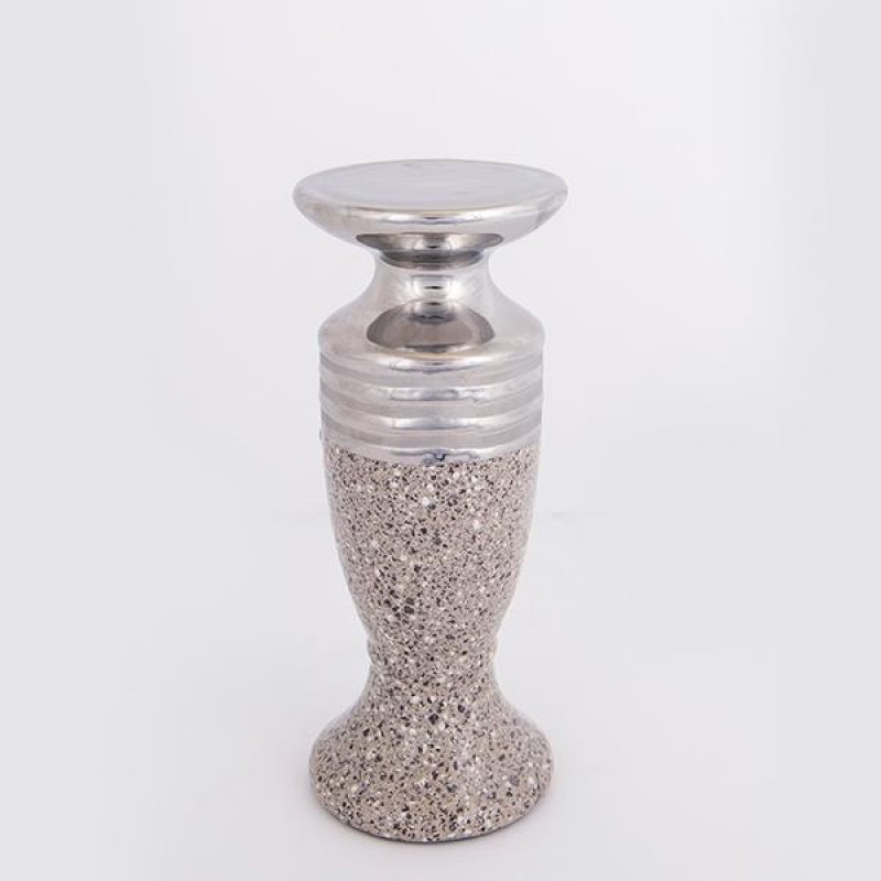 CANDLE HOLDER, CERAMIC, BROWN & SILVER, 1 POSITION, 10.5x10.5x25cm 752-25031