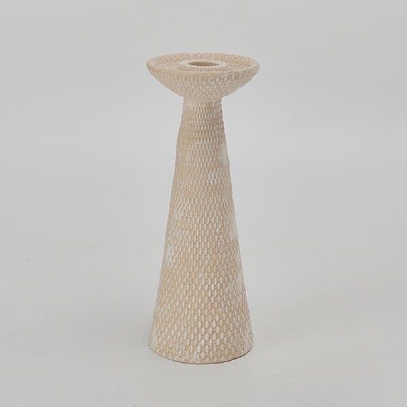 CANDLE HOLDER, CERAMIC, ECRU, 8.5x8.5x22.7cm 752-25038