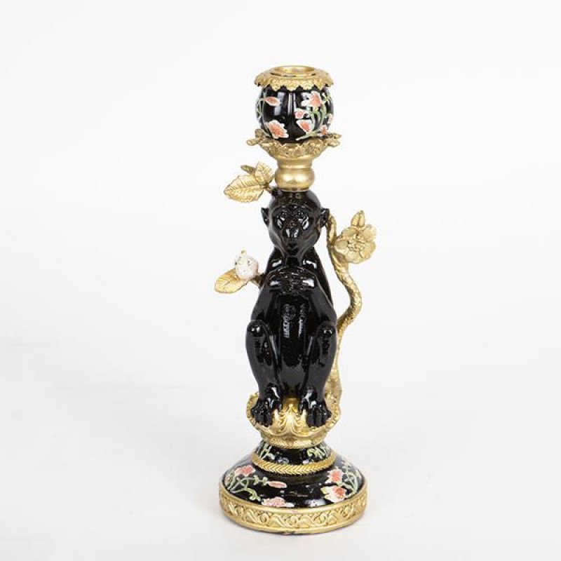 CANDLE HOLDER MONKEY, POLYRESIN, BLACK-GOLD, 1 POSITION,10x9.5x26cm 752-26019