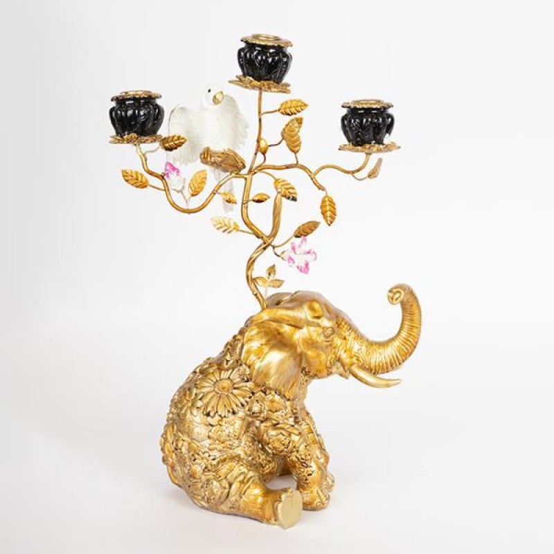 CANDLE HOLDER ELEPHANT, POLYRESIN,GOLD, 3 POSITIONS, 29.5x17.5x43.5cm 752-26023