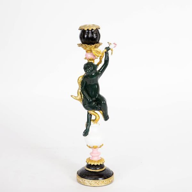 CANDLE HOLDER MONKEY, POLYRESIN, PINK, GREEN & WHITE, 1 POSITION, 10x8.5x33cm 752-26028