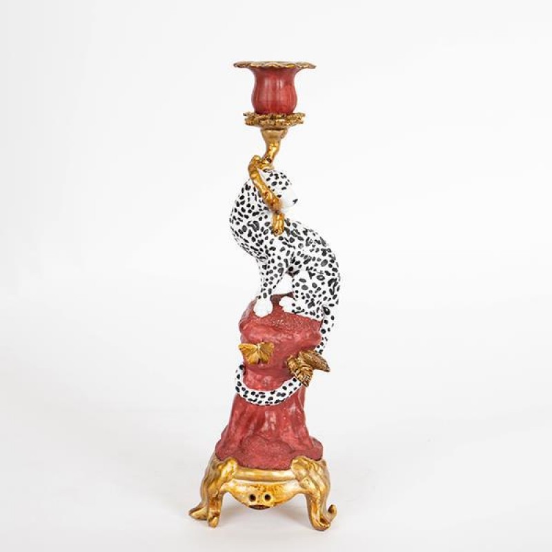 CANDLE HOLDER LEOPARD, POLYRESIN,1 POSITION,11x10.5x33cm 752-26030