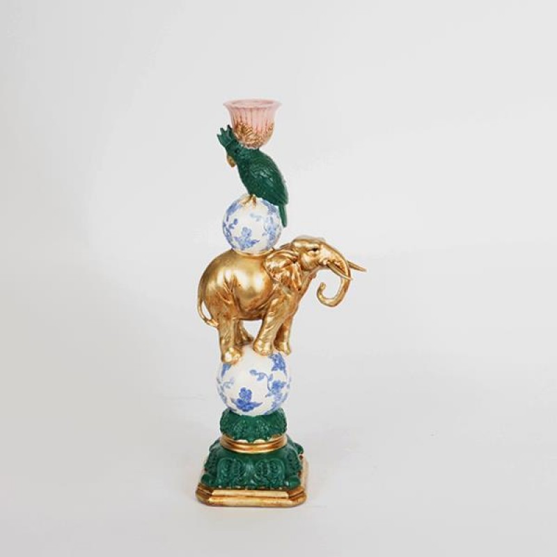 CANDLE HOLDER ELEPHANT, POLYRESIN, GREEN & GOLD, 1 POSITION 752-26033