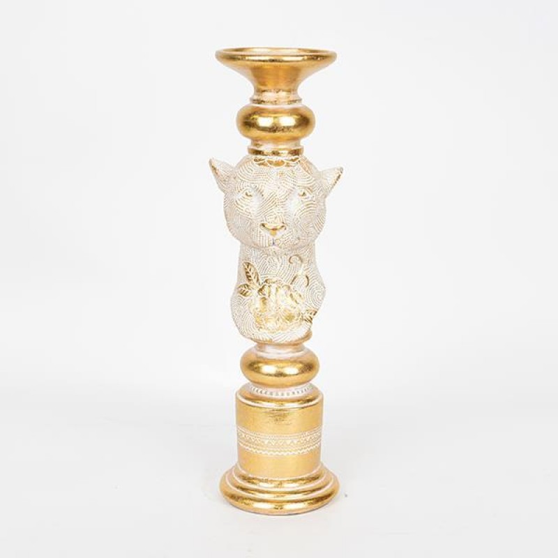 CANDLE HOLDER,  LEOPARD, POLYRESIN,  WHITE-GOLD, 10.8x11,5x36,2cm 752-26039