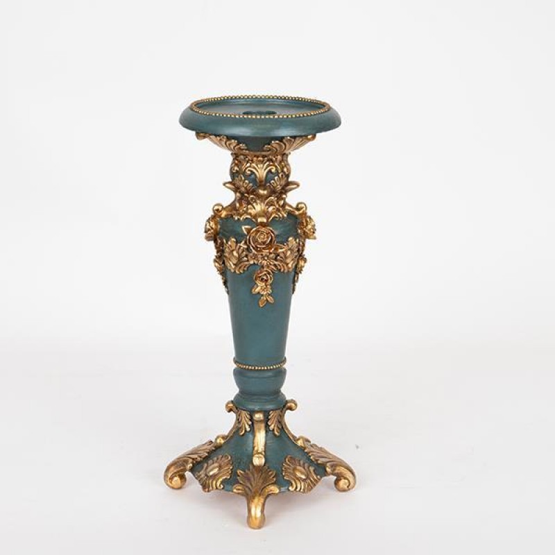 CANDLE HOLDER, POLYRESIN, GREEN-GOLD, 10.5x10.5x27cm 752-26042