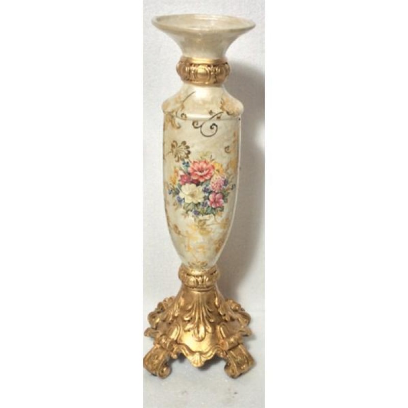 CANDLE HOLDER, PORCELAIN, BEIGE-GOLD, 9.5x9.5x12cm 752-26047