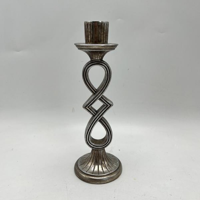 CANDLE HOLDER, POLYRESIN, SILVER, 8.5x8.5x25.50cm 752-26056