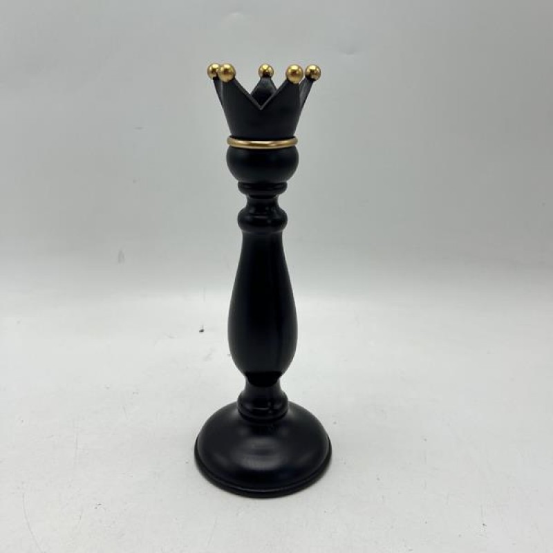 QUEEN PAWN CANDLESTICK, POLYRESIN, BLACK-GOLD, 8.5x8.5x23.5cm 752-26059