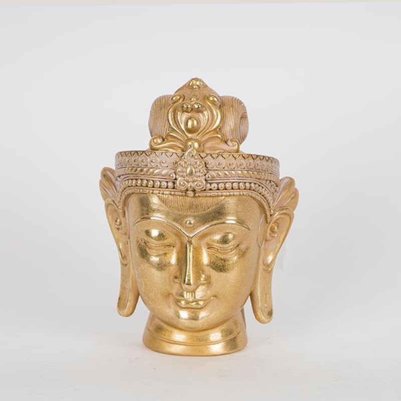 DECORATIVE SCULPTURE, RESIN, FACE, GOLD-GREY 16.5x14x22cm 752-27034