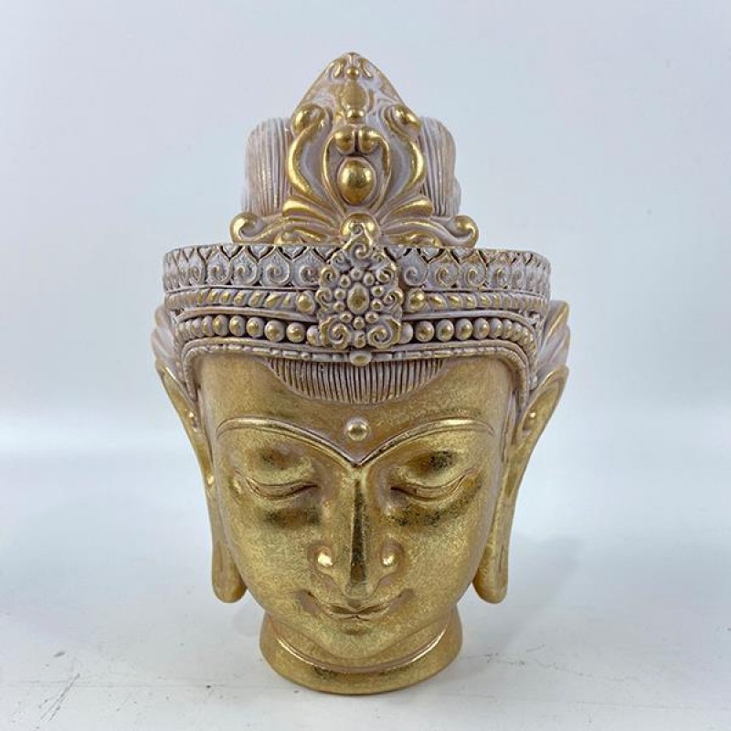 DECORATIVE SCULPTURE, RESIN, FACE,GOLD-GREY  12x11x17cm 752-27035