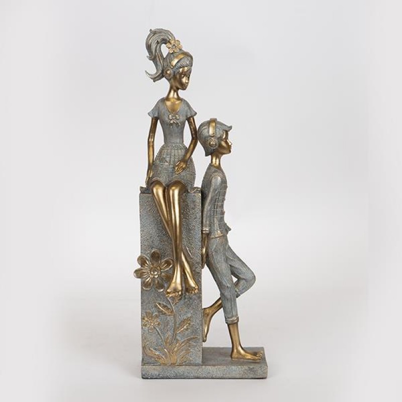 DECORATIVE SCULPTURE, RESIN, COUPLE, GOLD-GREEN16x10x41cm 752-27054