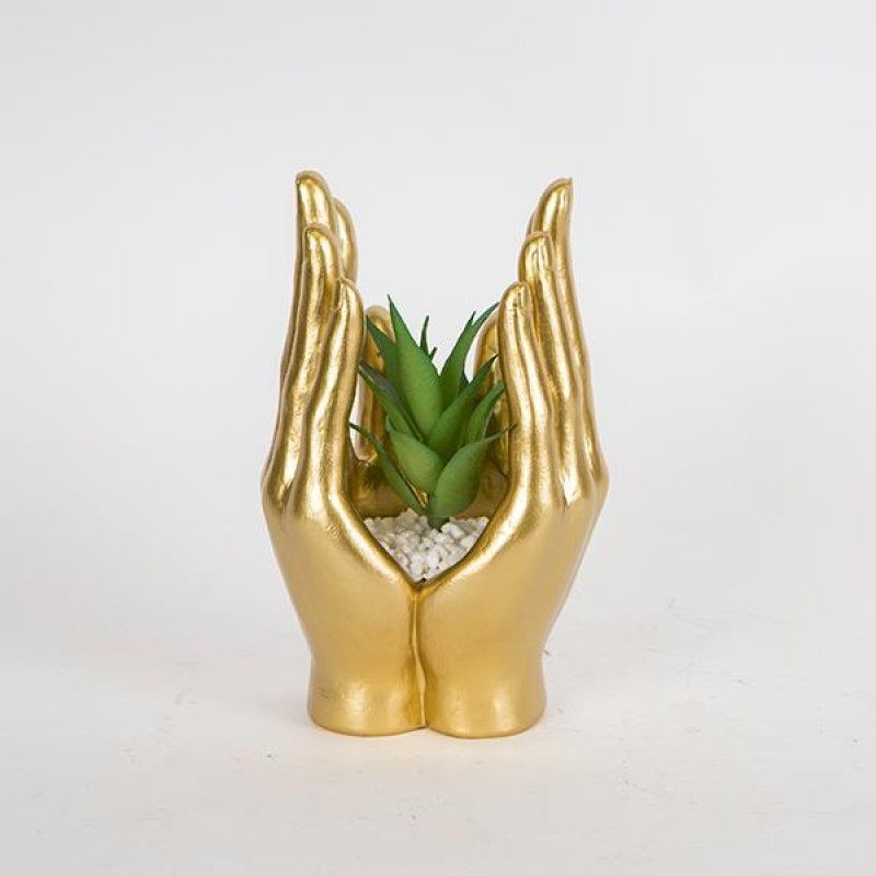 DECORATIVE SCULPTURE, HANDS WITH  PLANT , GOLD, 13x11x21.5cm 752-27064