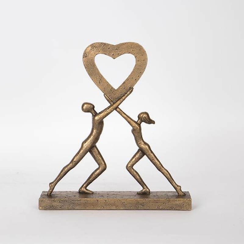 DECORATIVE FIGURE, PEOPLE & HEART, BROWN, 26.5x5x29cm 752-27093